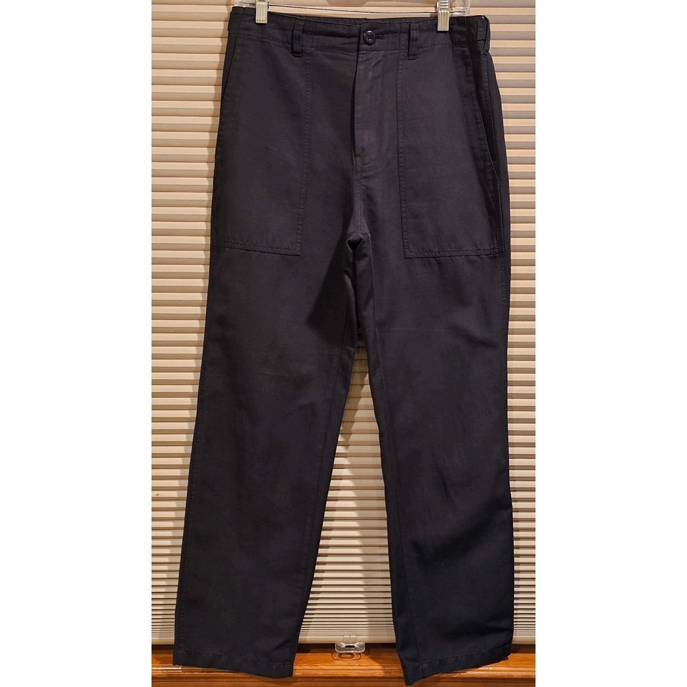 ALEX MILL Black Woven Linen Blend High Rise‎ Straight Leg Utility Cargo Pants 8